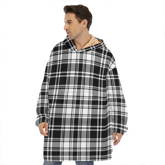 Black And White Plaid Pattern Print Hoodie Blanket