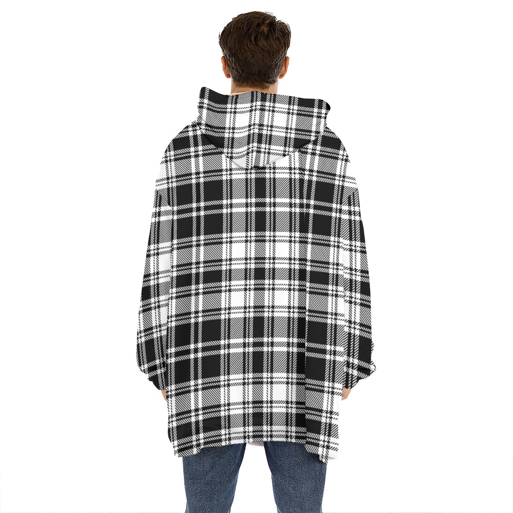 Black And White Plaid Pattern Print Hoodie Blanket