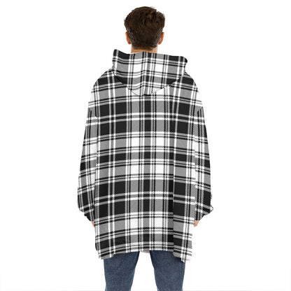 Black And White Plaid Pattern Print Hoodie Blanket