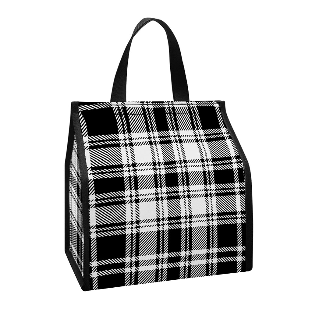 Black And White Plaid Pattern Print Insulated Lunch Tote
