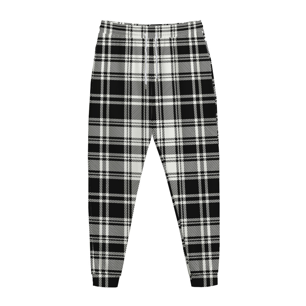 Black And White Plaid Pattern Print Jogger Pants