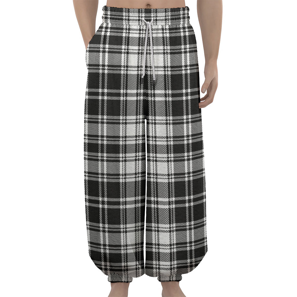 Black And White Plaid Pattern Print Lantern Pants