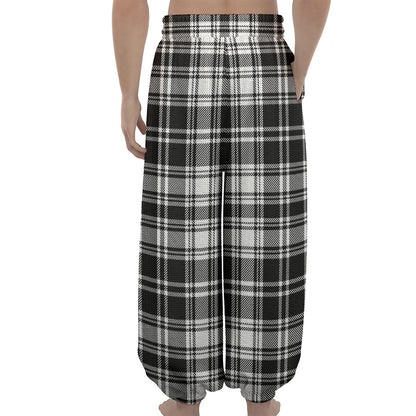 Black And White Plaid Pattern Print Lantern Pants