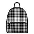 Black And White Plaid Pattern Print Leather Backpack