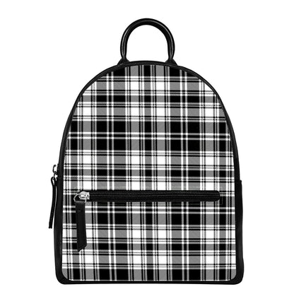 Black And White Plaid Pattern Print Leather Backpack