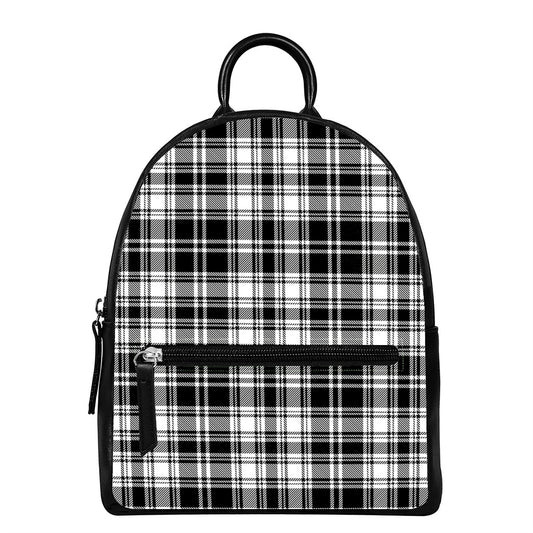 Black And White Plaid Pattern Print Leather Backpack