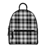 Black And White Plaid Pattern Print Leather Backpack