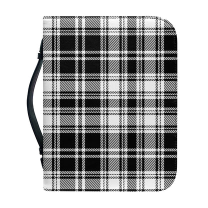 Black And White Plaid Pattern Print Leather Bible Cover