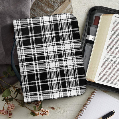 Black And White Plaid Pattern Print Leather Bible Cover