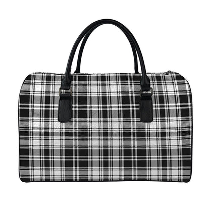 Black And White Plaid Pattern Print Leather Duffle Bag
