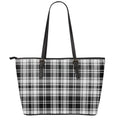 Black And White Plaid Pattern Print Leather Tote Bag With Zipper