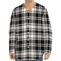 Black And White Plaid Pattern Print Long Sleeve Baseball Jersey