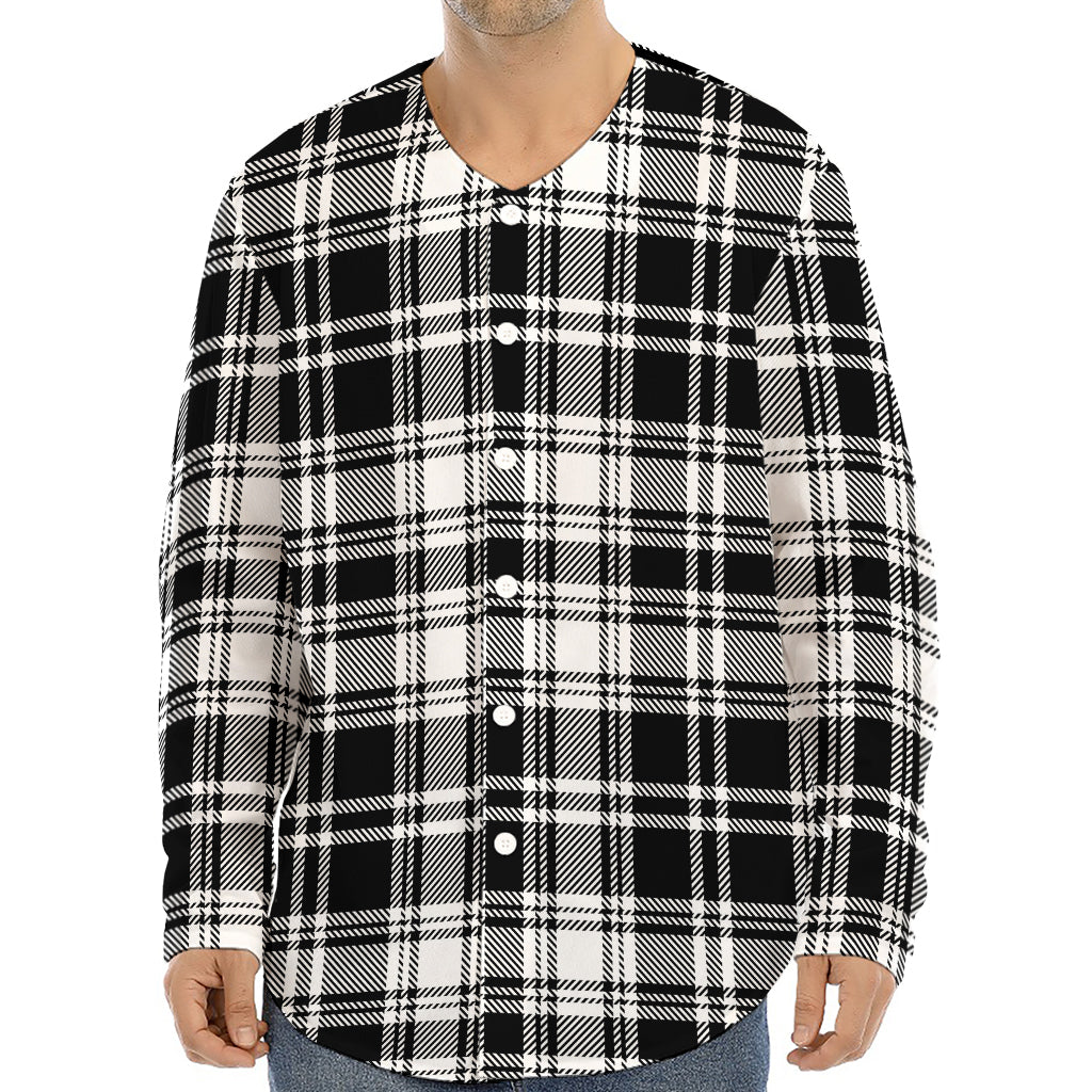 Black And White Plaid Pattern Print Long Sleeve Baseball Jersey