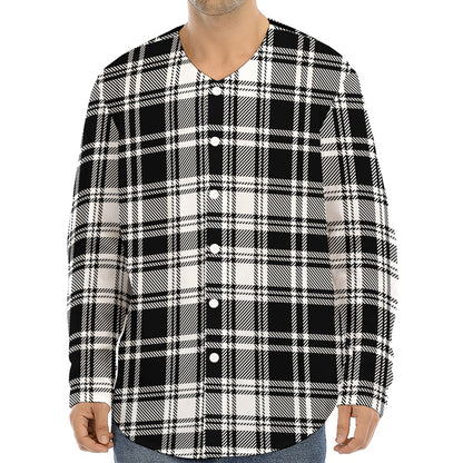 Black And White Plaid Pattern Print Long Sleeve Baseball Jersey