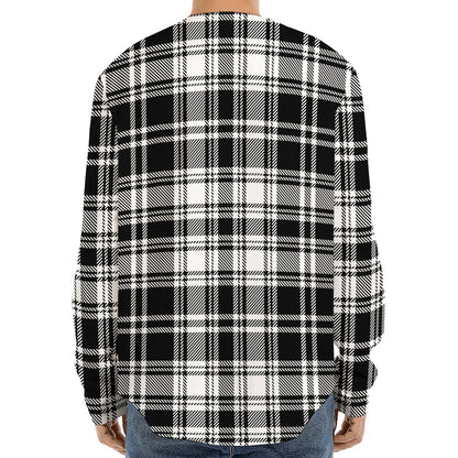 Black And White Plaid Pattern Print Long Sleeve Baseball Jersey