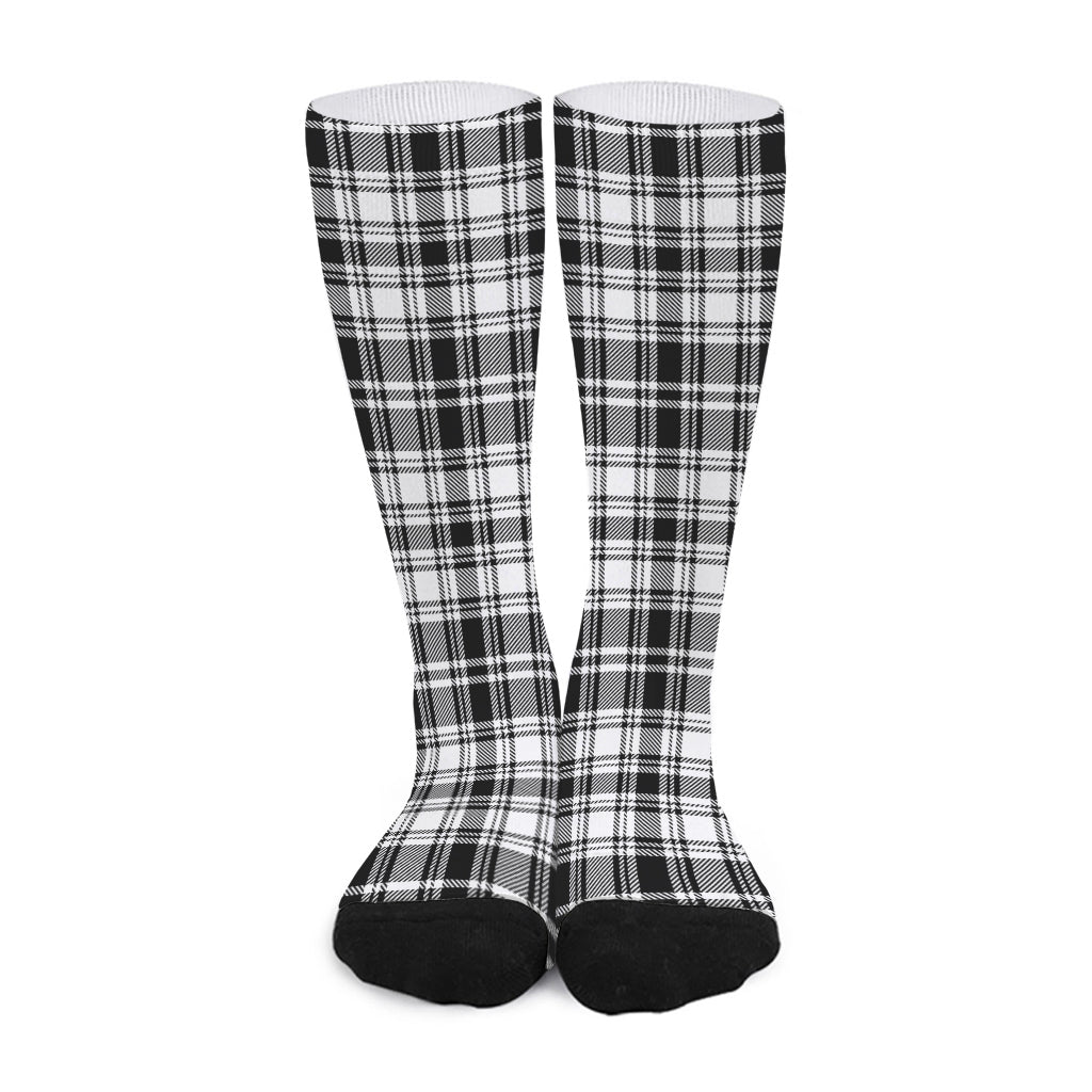 Black And White Plaid Pattern Print Long Socks