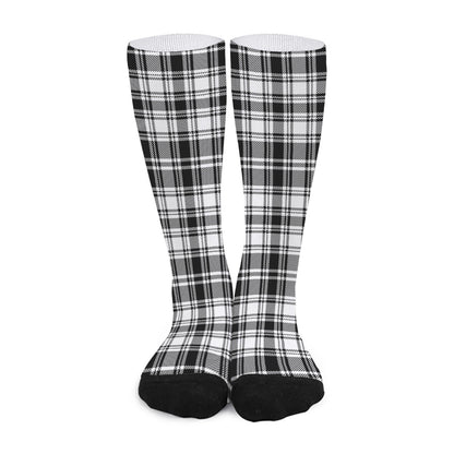 Black And White Plaid Pattern Print Long Socks