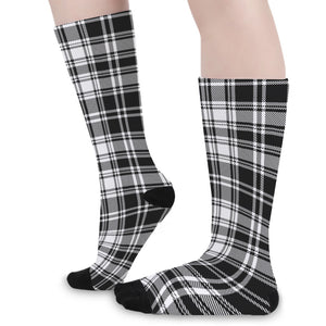 Black And White Plaid Pattern Print Long Socks