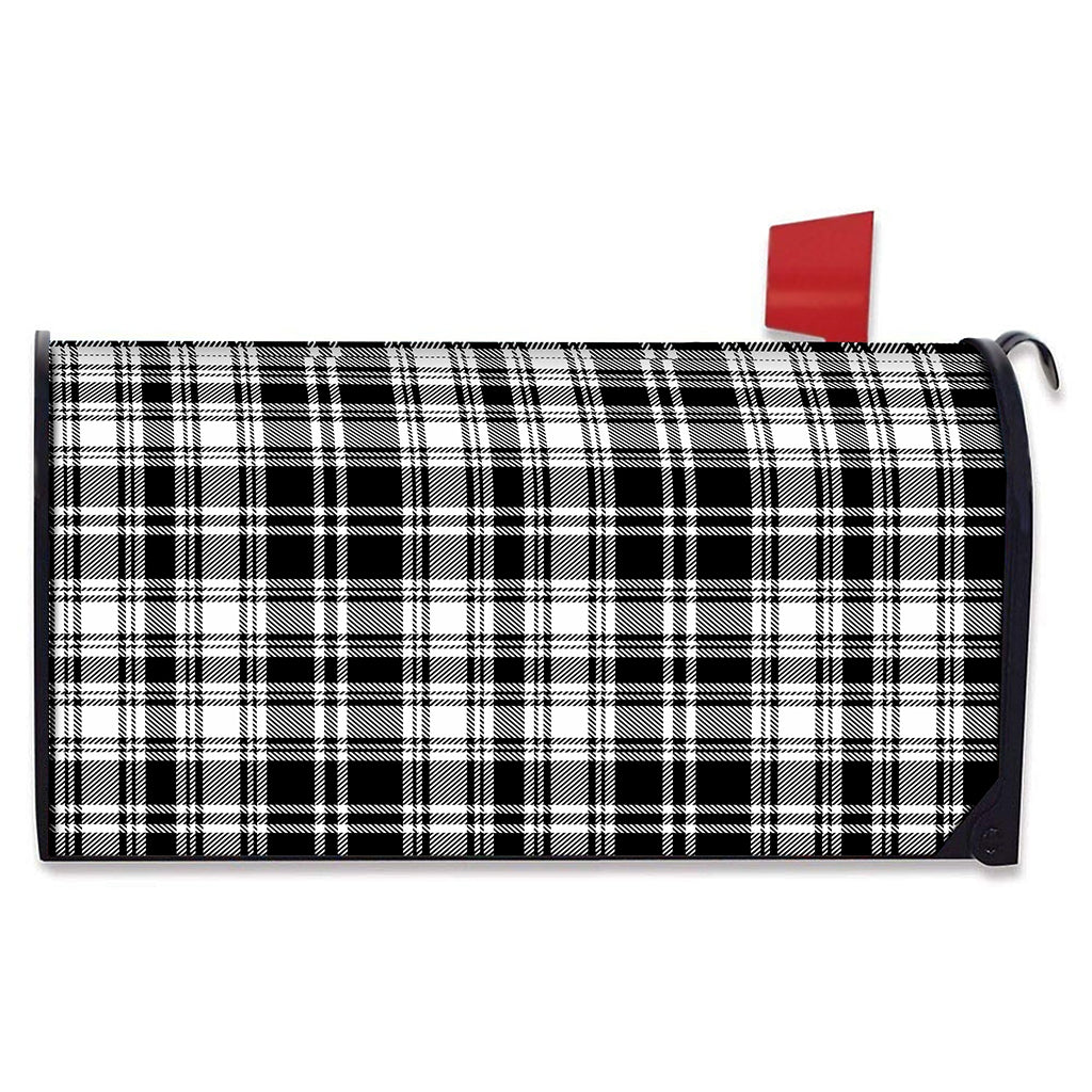 Black And White Plaid Pattern Print Mailbox Cover