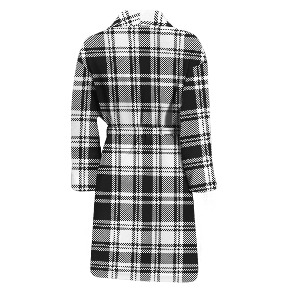 Black And White Plaid Pattern Print Men's Bathrobe