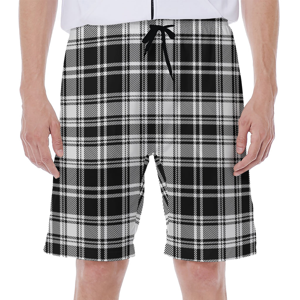 Black And White Plaid Pattern Print Men's Beach Shorts
