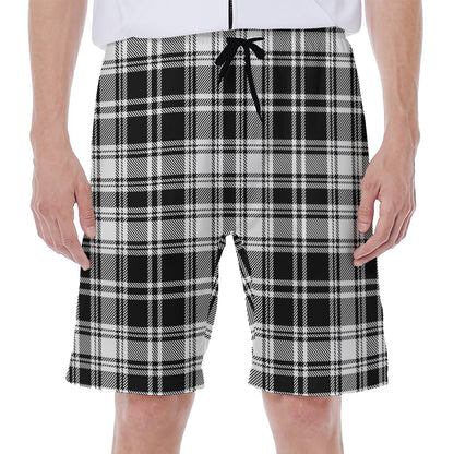 Black And White Plaid Pattern Print Men's Beach Shorts