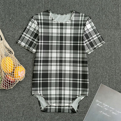 Black And White Plaid Pattern Print Men's Bodysuit