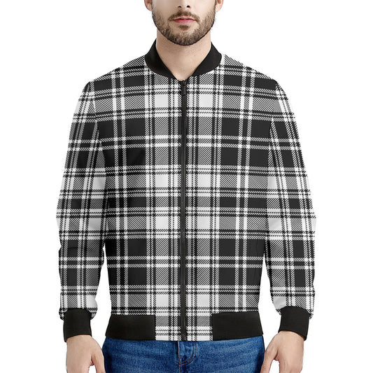 Black And White Plaid Pattern Print Men's Bomber Jacket