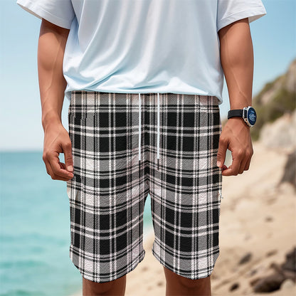 Black And White Plaid Pattern Print Men's Cargo Shorts