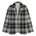 Black And White Plaid Pattern Print Men's Cotton Blazer