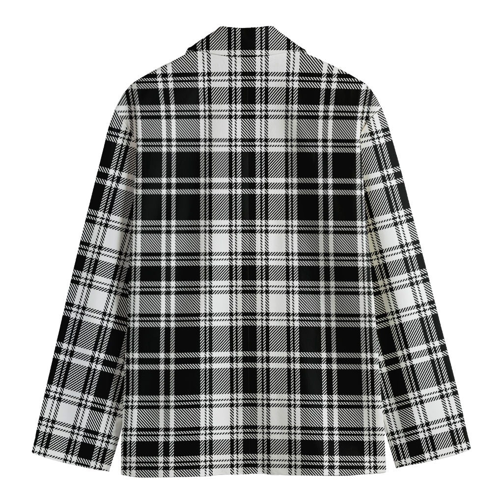 Black And White Plaid Pattern Print Men's Cotton Blazer