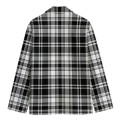 Black And White Plaid Pattern Print Men's Cotton Blazer