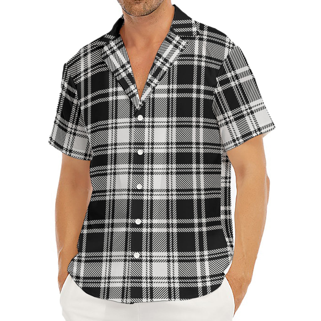 Black And White Plaid Pattern Print Men's Deep V-Neck Shirt