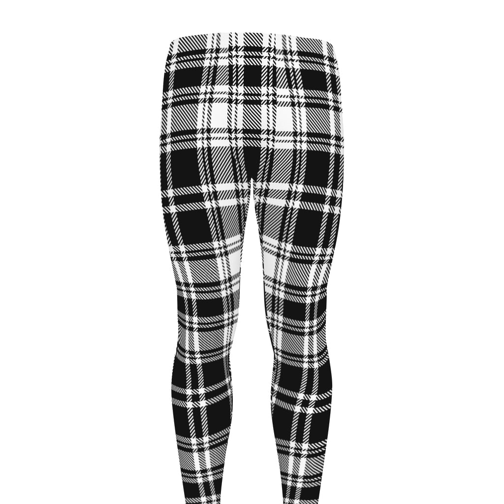 Black And White Plaid Pattern Print Men's leggings