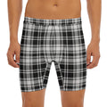 Black And White Plaid Pattern Print Men's Long Boxer Briefs