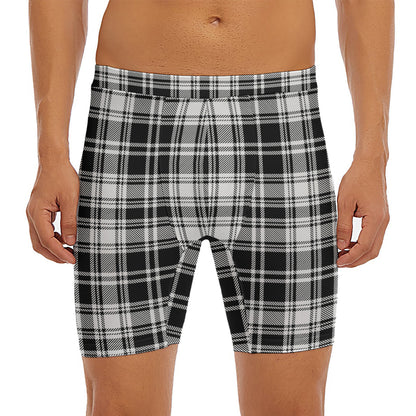 Black And White Plaid Pattern Print Men's Long Boxer Briefs