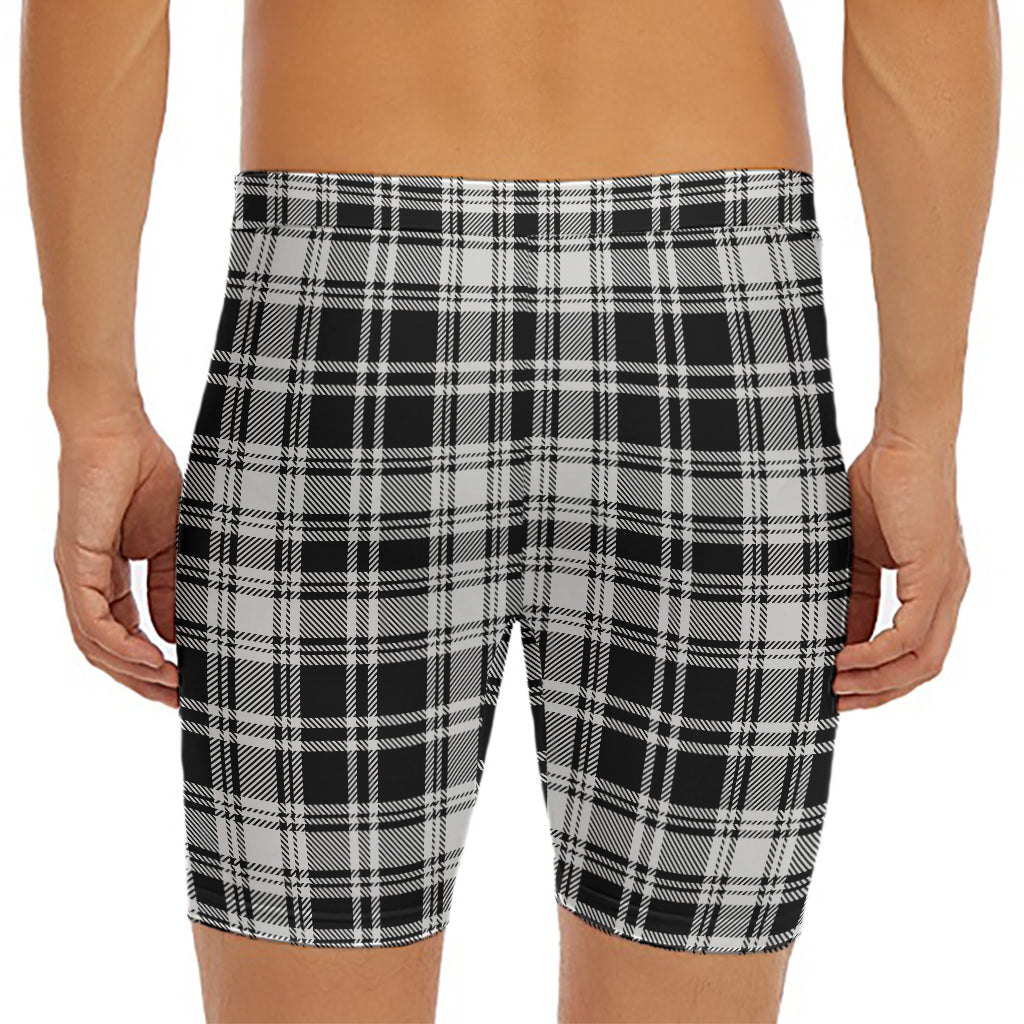 Black And White Plaid Pattern Print Men's Long Boxer Briefs