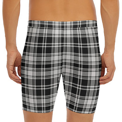 Black And White Plaid Pattern Print Men's Long Boxer Briefs