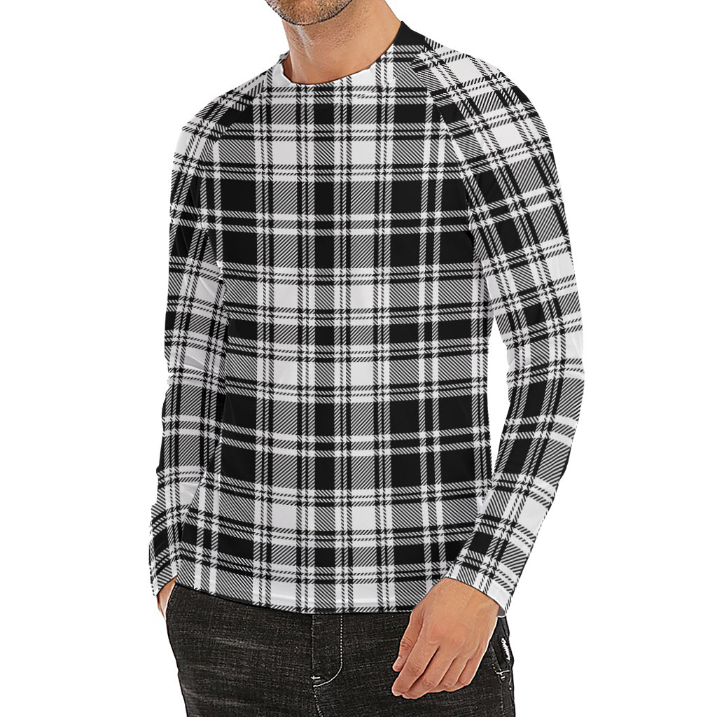 Black And White Plaid Pattern Print Men's Long Sleeve Rash Guard