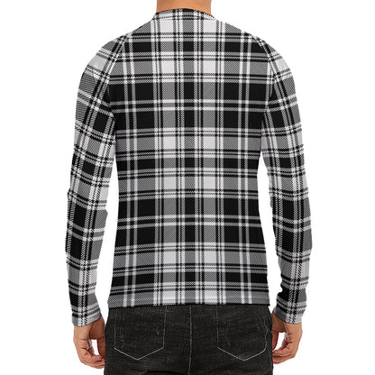 Black And White Plaid Pattern Print Men's Long Sleeve Rash Guard