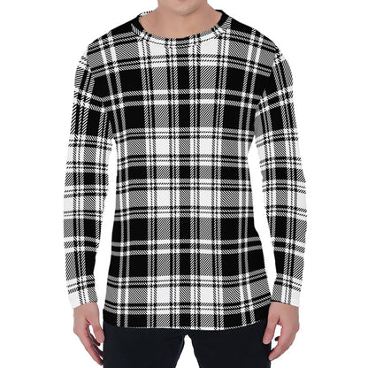 Black And White Plaid Pattern Print Men's Long Sleeve T-Shirt