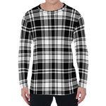 Black And White Plaid Pattern Print Men's Long Sleeve T-Shirt