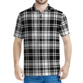 Black And White Plaid Pattern Print Men's Polo Shirt