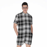 Black And White Plaid Pattern Print Men's Rompers