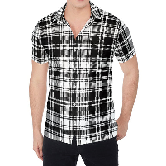 Black And White Plaid Pattern Print Men's Shirt