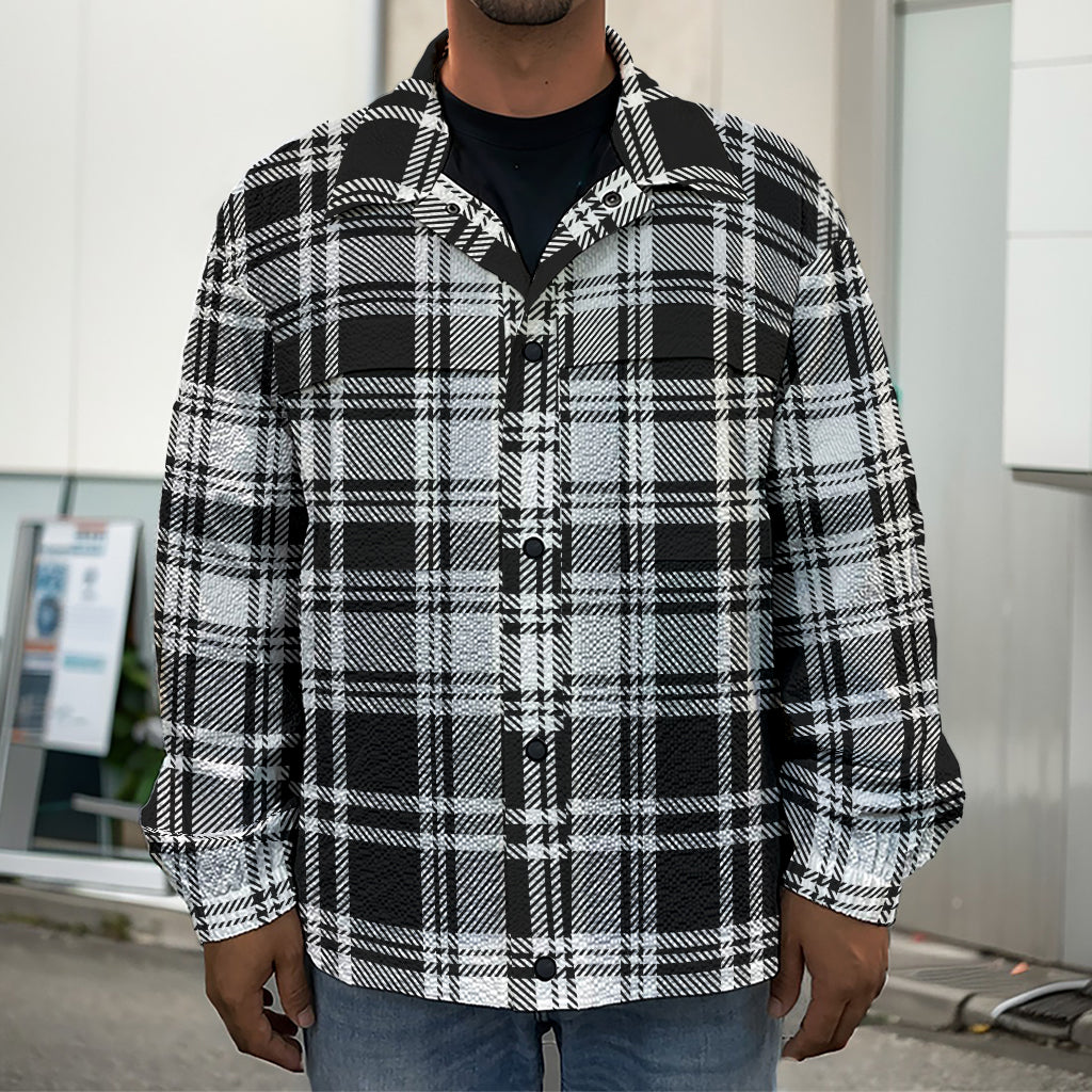 Black And White Plaid Pattern Print Men's Shirt Jacket