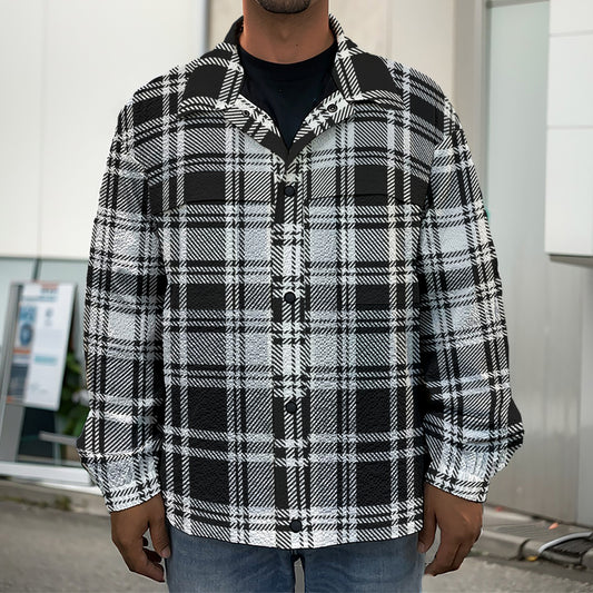 Black And White Plaid Pattern Print Men's Shirt Jacket
