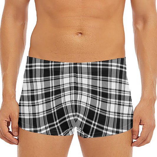 Black And White Plaid Pattern Print Men's Short Boxer Briefs