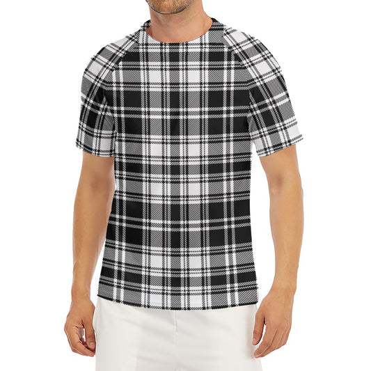 Black And White Plaid Pattern Print Men's Short Sleeve Rash Guard