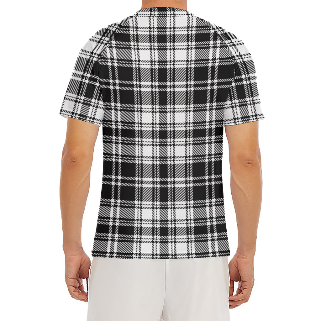 Black And White Plaid Pattern Print Men's Short Sleeve Rash Guard